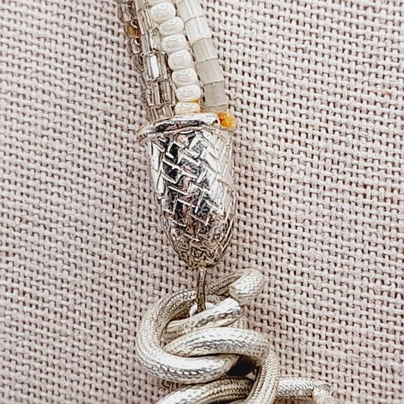 Chico’s Mixed Metal Lucite Shell Glass Charm Statement Necklace 24” - Picture 5 of 9